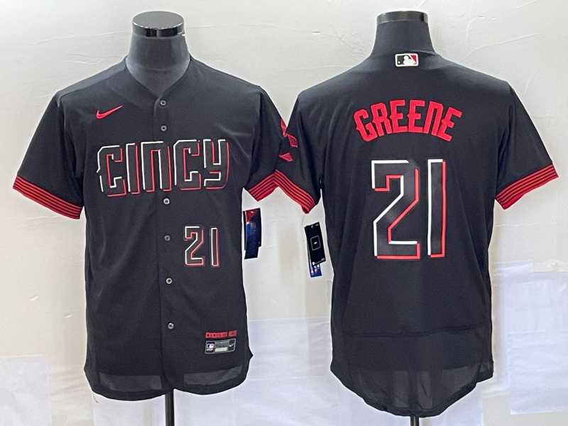 Mens Cincinnati Reds #21 Hunter Greene Number Black 2023 City Connect Flex Base Jersey->cincinnati reds->MLB Jersey